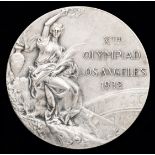 A Los Angeles 1932 Olympic Games silver second-place prize medal,
in silver, designed by Prof.