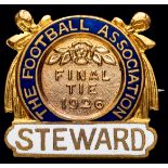 A gilt-metal & enamel Football Association steward's badge for the Bolton Wanderers v Manchester
