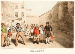 After Theodore Lane
RACKETS BEING PLAYED AT KING'S BENCH PRISON
hand coloured engraving by George