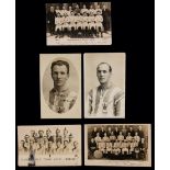 Five Huddersfield Town real photo postcards including signed studio portraits of Billy Smith &