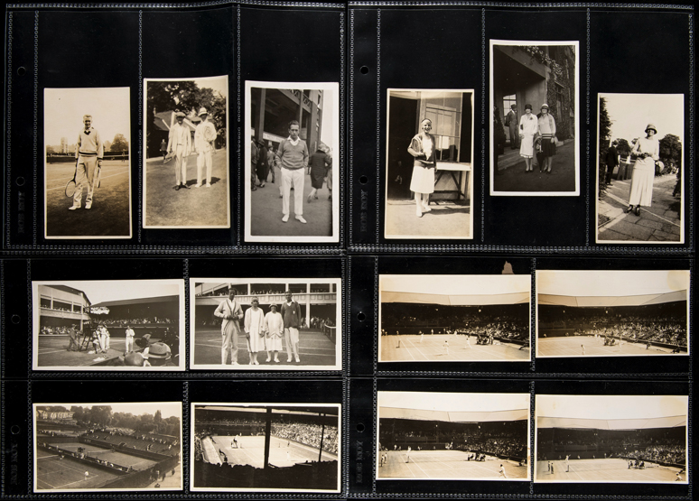 A card album containing a rare collection of 99 original lawn tennis player photographs including