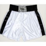 A Muhammad Ali signed pair of boxing trunks,
white & black Everlast,