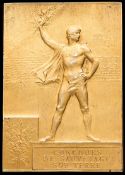 A Paris 1900 Olympic Games gilt winner's plaque,
in gilt by F Vernon,