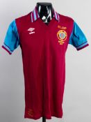 An unnumbered spare claret & blue Aston Villa jersey from the 1977 Football League Cup Final,