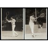 Two original French press photographs of Bill Tilden and Jean Borotra in action at the opening