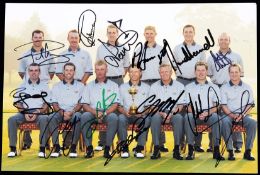 A fully-signed photograph of Bernard Langer's 2004 Ryder Cup European Team,
8 by 10in.