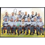 A fully-signed photograph of Bernard Langer's 2004 Ryder Cup European Team,
8 by 10in.