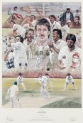 A signed print celebrating the cricketer Ian Botham,