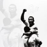 A Pele signed print on canvas,
goal celebration image from the 1970 World Cup,