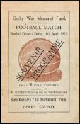 A programme for the Derby War Memorial Fund Football Match Steve Bloomer's "Old International£ Team