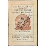 A programme for the Derby War Memorial Fund Football Match Steve Bloomer's "Old International£ Team