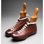 A superb pair of unused Kingswell "Club" brown leather football boots from the late 1930s,