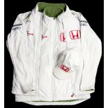 Murray Walker's F1 Honda Racing Team 'Earthdreams' jacket with matching body warmer and cap by Fila,