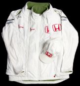 Murray Walker's F1 Honda Racing Team 'Earthdreams' jacket with matching body warmer and cap by Fila,