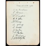 The autographs of the Arsenal FC team in 1926,
dated, in ink on a page removed from an album,