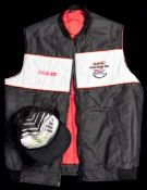 Murray Walker's BBC TV 1987 British Grand Prix body warmer and Adelaide 1985 Australian Grand Prix