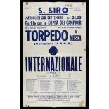 An official poster advertising the European Cup 1st Round Match between Internazionale and Torpedo