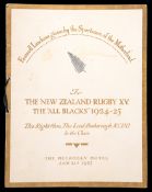 A farewell luncheon menu to the 1924-25 New Zealand "All Blacks" rugby team,