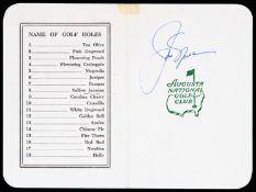 An Augusta National Golf Club scorecard signed by Jack Nicklaus in 1976,