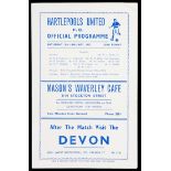 Hartlepools United v Manchester United programme 5th January 1957,
F.A.