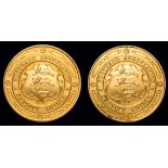 Two 9ct. gold F.A. Charity Shield medals won by A. G.