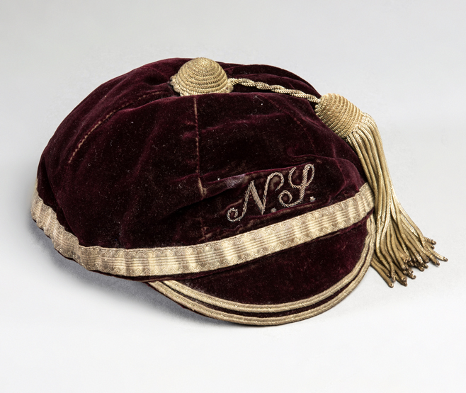 Jack Rhodes's North v South England international trial cap,
red, wirework NS, undated,