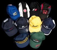 Ten Formula 1 Grand Prix team caps,
comprising Arrows, Jaguar Racing, Jordan GP,