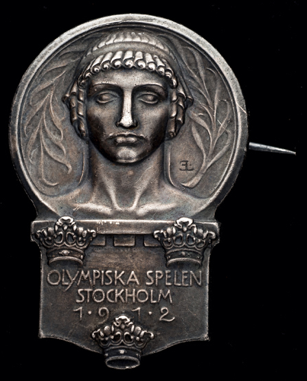 A Stockholm 1912 Olympic Games participation lapel badge,
silvered metal by Sporrong & Co.