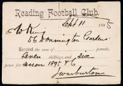 A Reading Football Club season ticket for season 1895-96,
dated 11th September 1895,