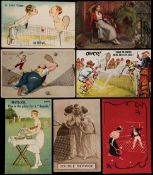 A large postcard album containing over 175 full-colour and monochrome lawn tennis themed cards