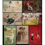 A large postcard album containing over 175 full-colour and monochrome lawn tennis themed cards