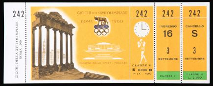 Cassius Clay Rome 1960 Olympic Games unused ticket for the boxing semi-finals,
for 3rd September,