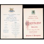 Aston Villa FC: an official itinerary and a banquet menu for the 1920 F.A.