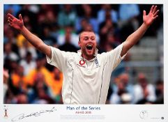 A pair of signed 2005 Ashes Series photographic prints of Michael Vaughan (captain) and Andrew