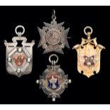 A group of four medals awarded to W T Hancock of Nottingham Forest,
i) gold & enamel inscribed, N.F.