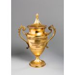 The trophy for the 1919 Derby Stakes,
a silver-gilt trophy cup & cover,