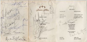 An autographed 1970 Bobby Moore Tribute menu, 
London Hilton,