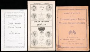 A collection of three early lawn tennis programmes,