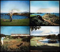 A highly unusual set of four colour positive photographic glass plates with views of Turnberry Golf