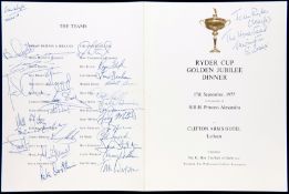 An autographed 1977 Ryder Cup Golden Jubilee Dinner menu,
held at the Clifton Arms Hotel, Lytham,