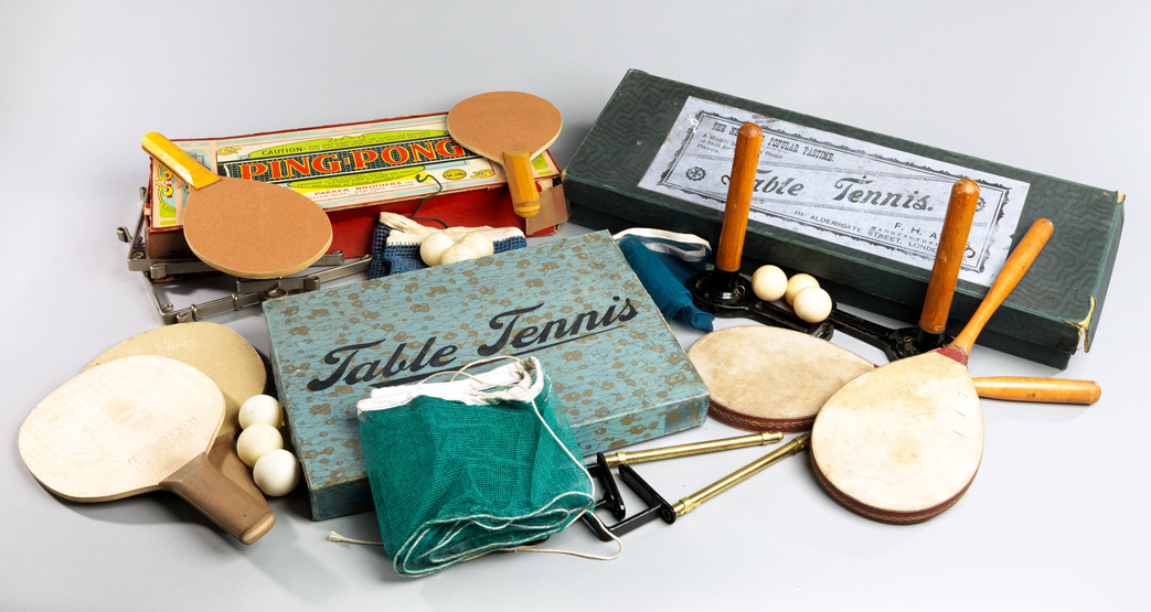 Three boxed table tennis sets,
i) TABLE TENNIS THE NEW AND POPULAR PASTIME, by F.H.