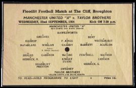 A scarce Manchester United 'A' v Taylor Brothers match programme 22nd September 1954,