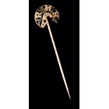 A gold, diamond & black enamel stickpin commemorating the Duke of Portland's 1888 Derby and 2,