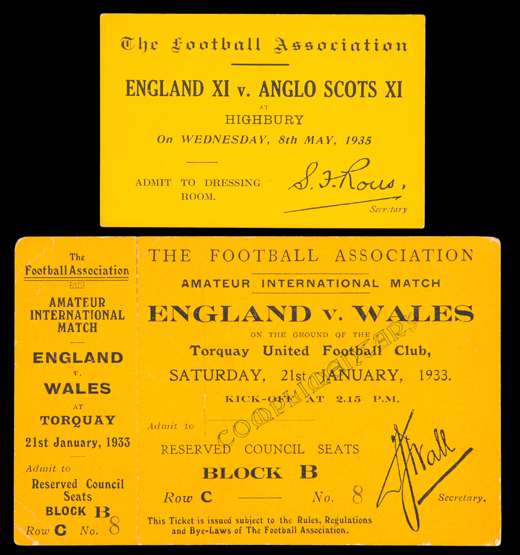 An unused ticket for the England v Wales amateur international match played at Torquay United's