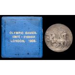 1908 London Olympic Games cased silver 'Comite-D'Honneur' medal,
by Vaughton, silver version, 60gr.