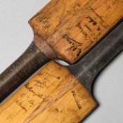Two cricket bats autographed by amongst others W.G. Grace and K.S.