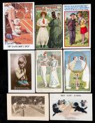 A large postcard album containing over 180 full colour and monochrome lawn tennis themed cards,