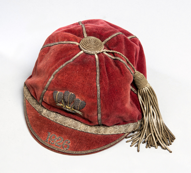 Wick Powell: a red Wales international rugby cap 1926,
inscribed 1926, named inside W.C.