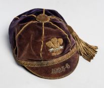 Wick Powell: a red Wales international rugby trial cap 1925-26,
inscribed 1925-6, named inside W.C.