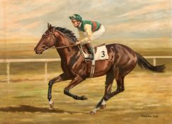 Madeline Selfe (20th century)
NIJINSKY WITH LESTER PIGGOTT UP
signed, oil on canvas, 46 by 61cm.
